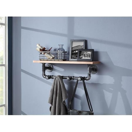 4D Concepts 4D Concepts 624016 Allentown Shelf Piping with Clothes Hooks - Black Pipe with Brown Shelve 624016